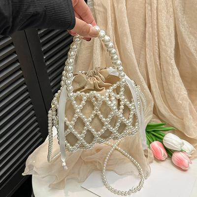 Women Pearl Bag Small Mini Tote Bucket Bag Woven Crossbody Dinner Bags Coin Purse Wallet Handbag Ladies Shoulder Bags