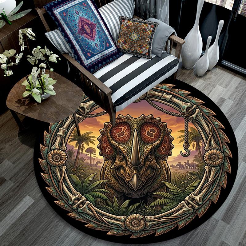 Prehistoric Dinosaur Emblem Round Area Rug Under Office Chairs Bedroom Living Room Home Decor