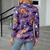 Women's Casual Fashion Sexy Comfort Halloween Printed V-Neck Button Long Sleeve