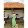 French polka dot streamer neck dress women's summer temperament green skirt waist hip skirt vacation dress