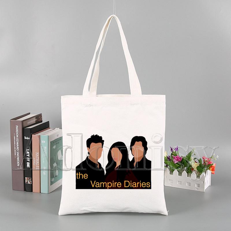 The Vampire Diaries Funny Shopping Bag Graphic Tote Harajuku Women Canvas Shoulder Bag Female Ulzzang Eco Large-Capacity
