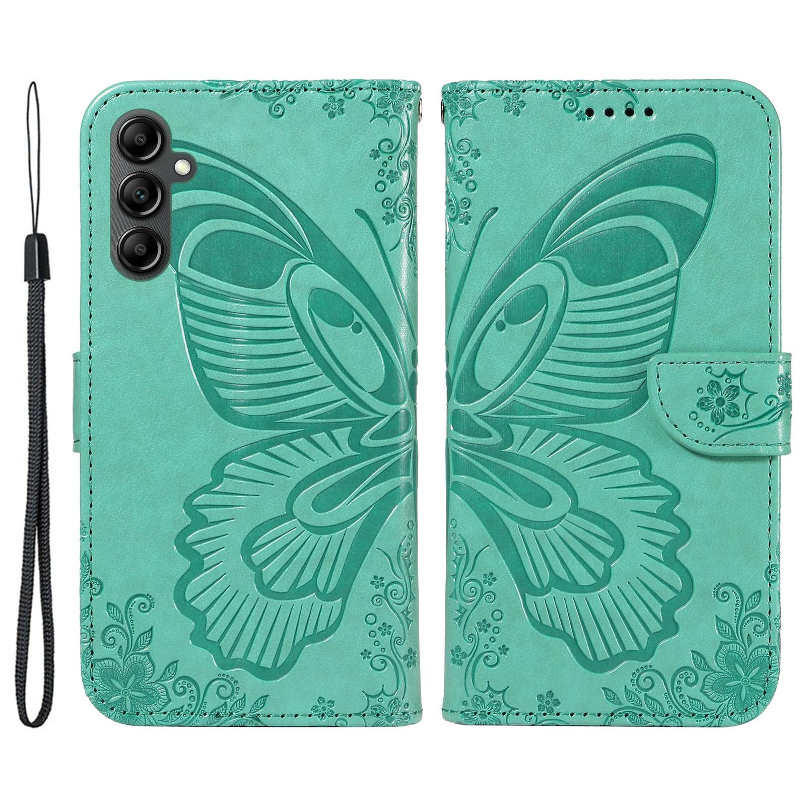 

For Samsung Galaxy A15 4G/5G Case PU Leather Flip Imprinted Butterfly Phone Cover with Wallet Green
