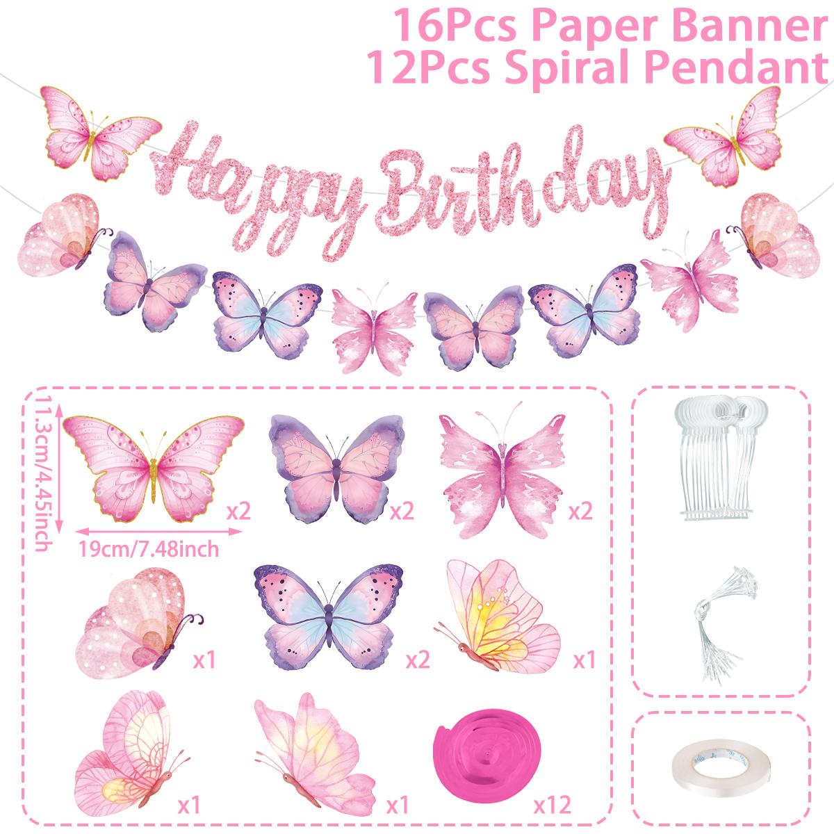 

Butterfly Banner Spiral Set Happy 1st Birthday Party Decorations Kids Girls Favors Gifts Spring Butterfly Theme Hanging Pendant