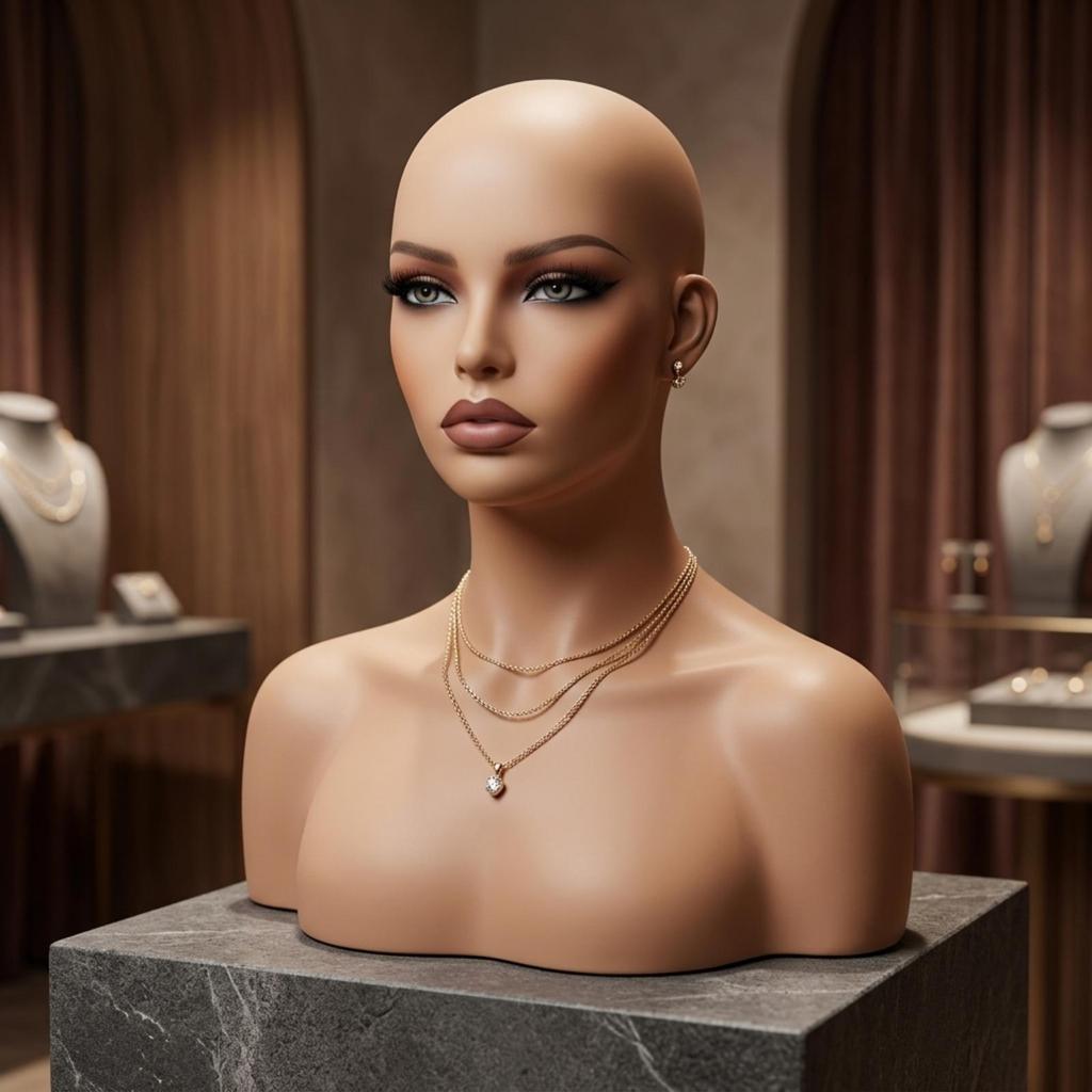 Mannequin Head with Shoulders Bald Hairpiece Stand Lifelike-Size