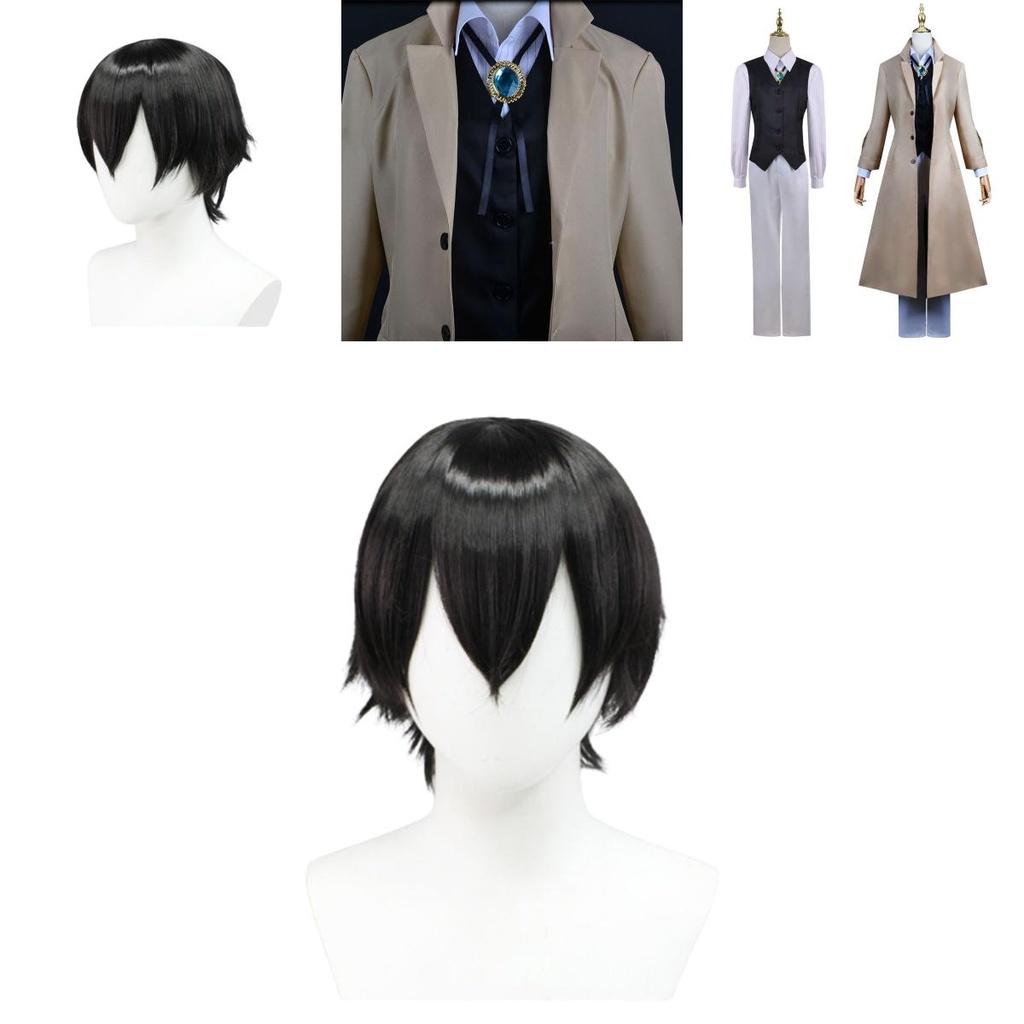 Vivid Dazai Osamu Cosplay Costume Set Wig Trench Coat Bungo Stray Dog Halloween Carnival