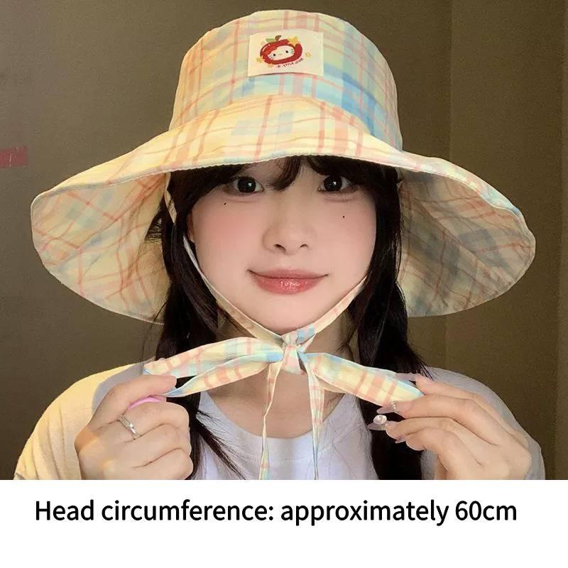 Hat Hiking Fisherman Hat Applique Yellow Orange Plaid Cloth  Outdoor Brim