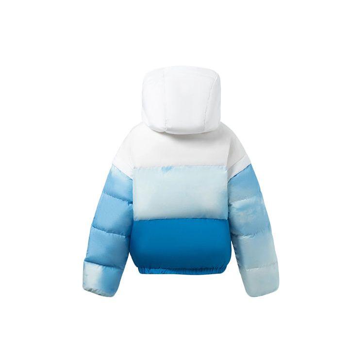 Li Ning CF Wu Xing Series Detachable Sleeve Gradient Print Short Hooded Down Jacket Women Jacket White AYMR496-1