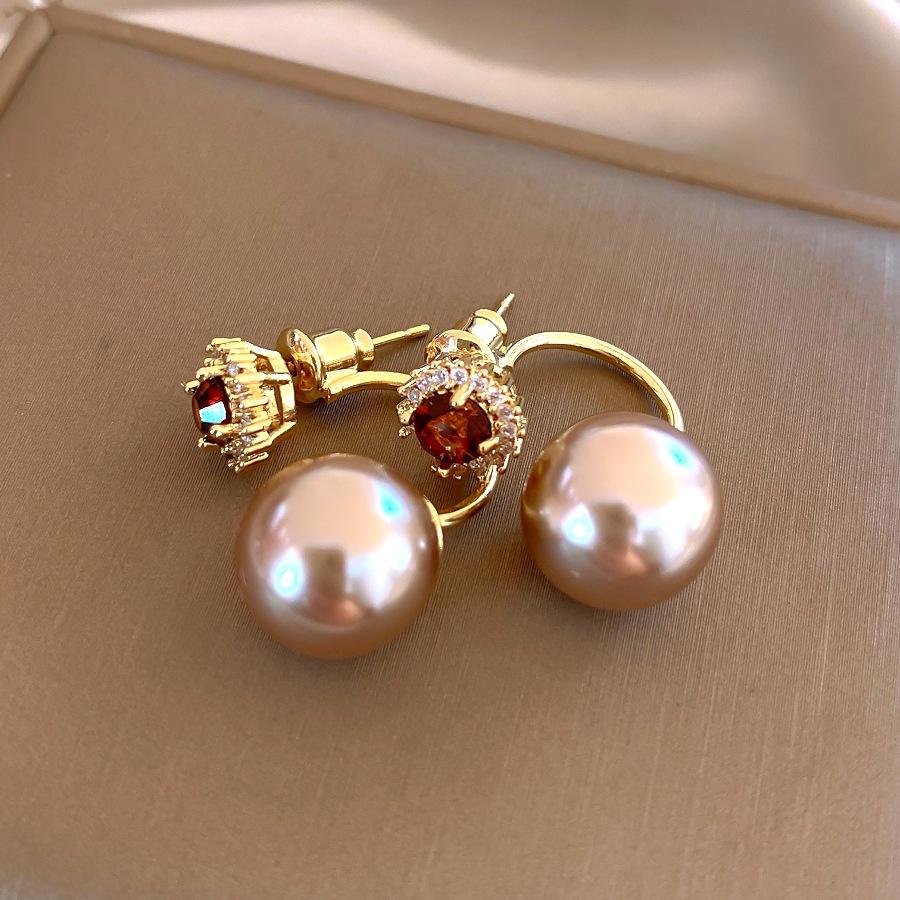 French simple round zircon pearl earrings light luxury stud earrings personalized exquisite earrings women