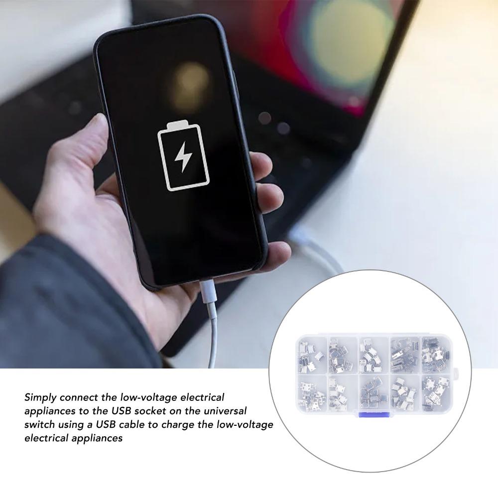 100Pcs Female Plug Micro USB Connector 10 Types MINI USB Jack Connector Plated Jack with Storage Box Micro USB Sockets Security