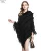 DX~~ Fall/Winter New Knitted Hooded Cape Shawl Monochrome Pullover Cape Knit Hooded Large Shawl