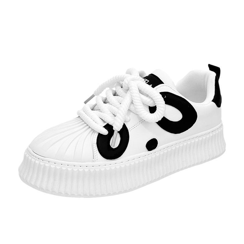 Black and White Biscuit Shoes Internet Celebrity White Shoes Men's 2025 Spring Big Head Thick Sole Ugly Cute Shoes Versatile Breathable Board Shoes