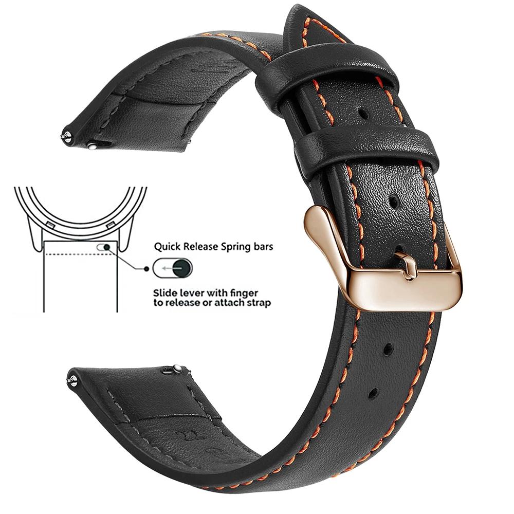 Echtes Lederarmband aus Narbenleder, Schnellverschluss 18mm/20mm/22mm Uhrenarmbänder, Passend für Samsung Galaxy Watch, Garmin Huawei Watch