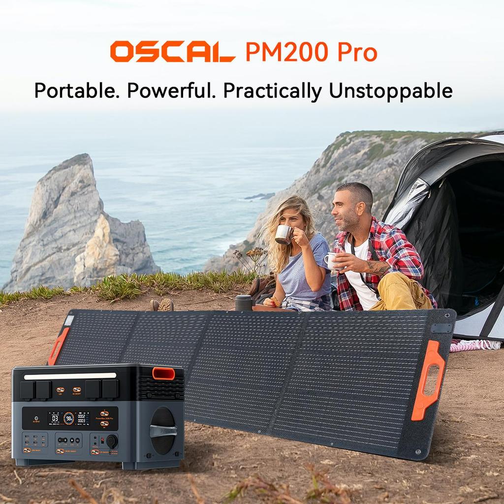 Oscal PM200 Pro 200W Foldable Solar Panel, with up to 23% Conversion Rate, Foldable Mono Solar Module with Adjustable Stand, Waterproof IP67