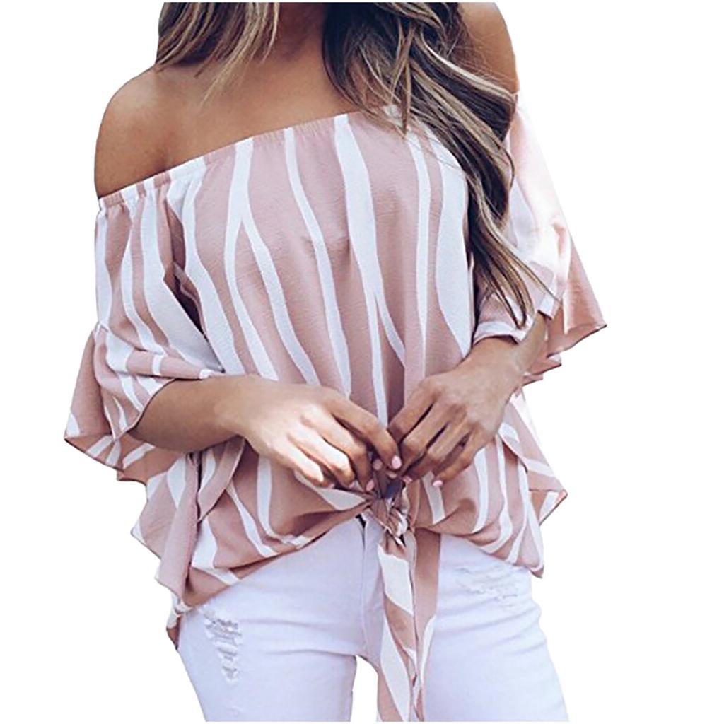 Flared Bell Sleeve Knotted Shirt Tops 