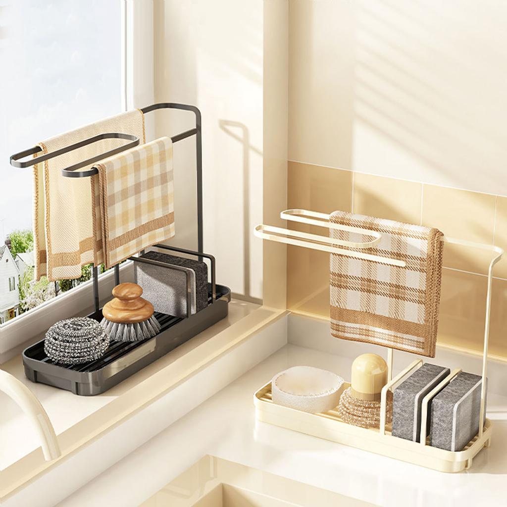 Kitchen Sink Multifunctional Metal Sponge Soap Brush Storage Rack with Towel Holder