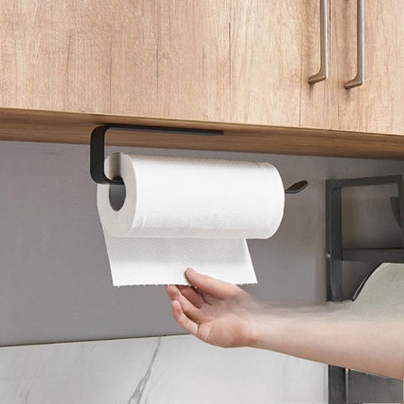 Self-Adhesive Space-Saving Kitchen & Bathroom Tissue Holder Wall-Mounted, No-Drill Plastic Towel Rack Dual-Purpose for Paper Rolls & Hand Towels
