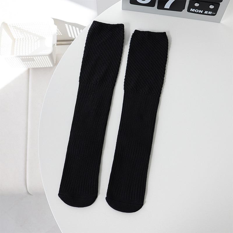 

Solid Color Loose Sock Top Retro Patchwork Pile Socks Spring and Autumn School Style Slimming Long Mid-calf Socks 1 pair чорний