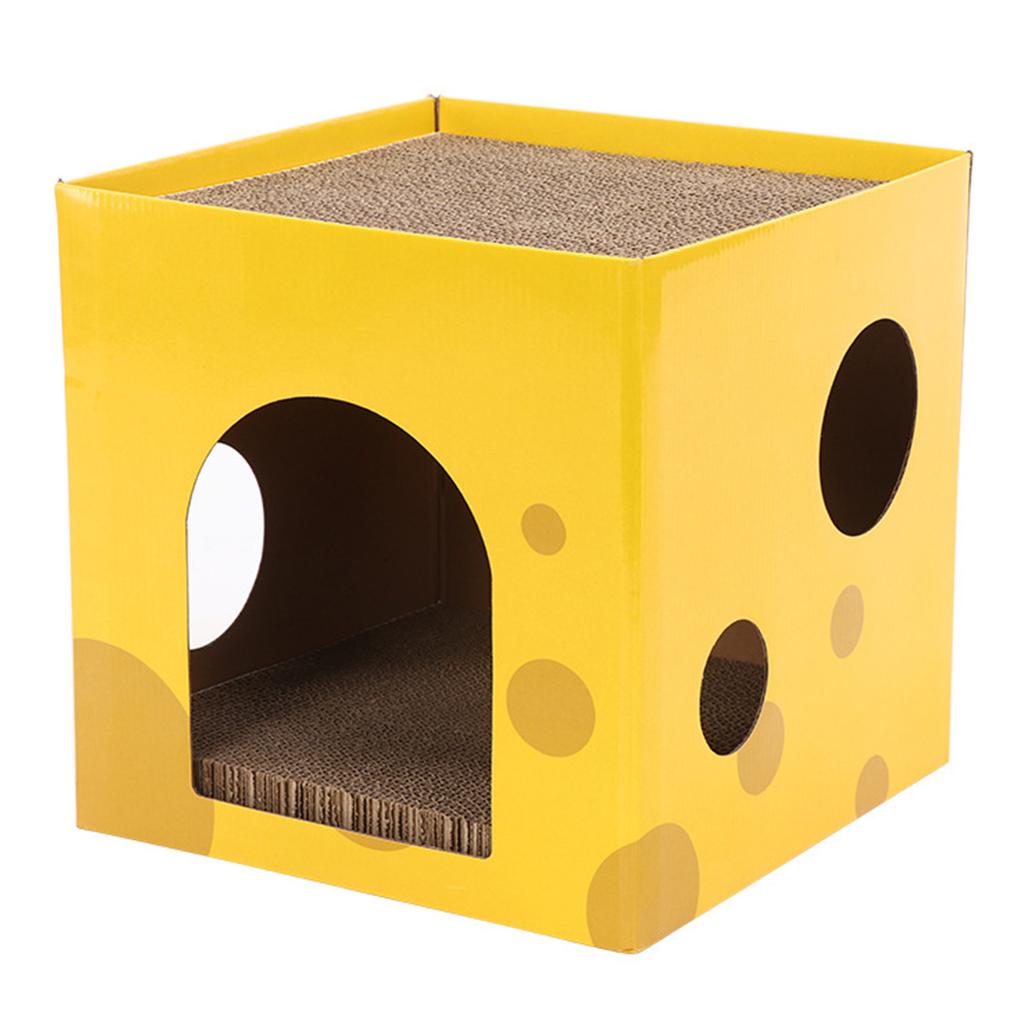 Cheese Shape Cat Scratch House Cardboard Cat Scratcher House Interesting Cat Hiding House for