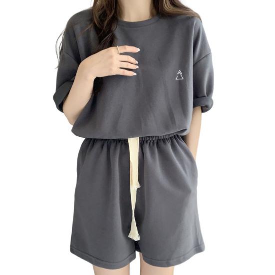 2 ks/sada O-neck s krátkým rukávem Ležérní outfit Elastický pas Kapsy se stahovací šňůrkou Dámské Jednobarevné tričko Široké nohavice Set Streetwear