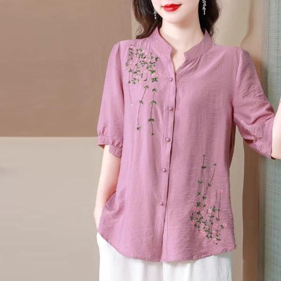 Купить Женская рубашка с воротником-стойкой и коротким рукавом с ...