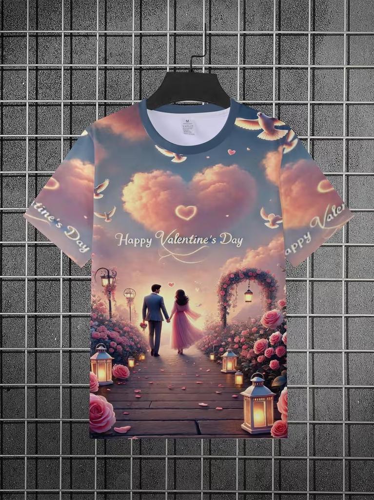 Men'S 3D Digital Print T-Shirt LOVE Graphic Tee Round Neck Casual Shirt For Everyday & Formal Wear Summer Short Sleeve Tees