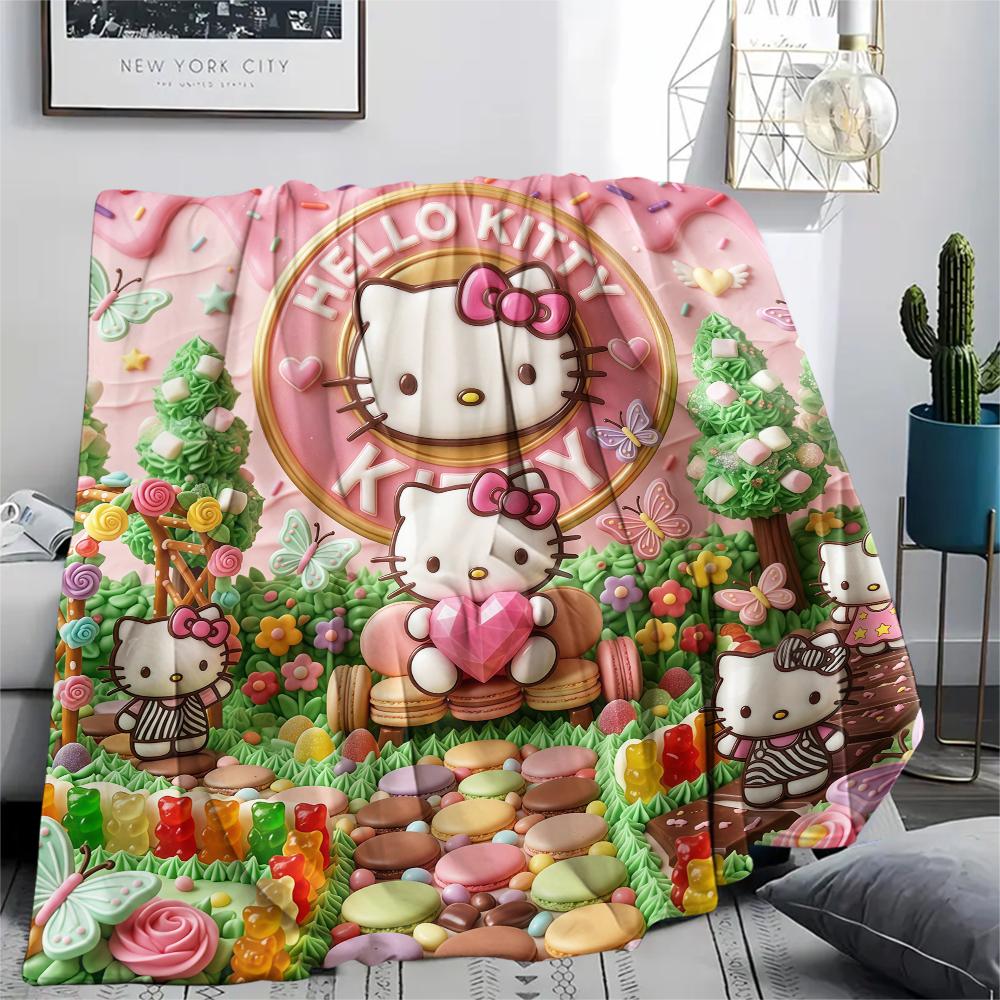 1PC Hello Kitty Cute Print Flannel Blanket, High quality All Seasons, Home Decor, Warmth and Comfort, Perfect for Christmas Gifts