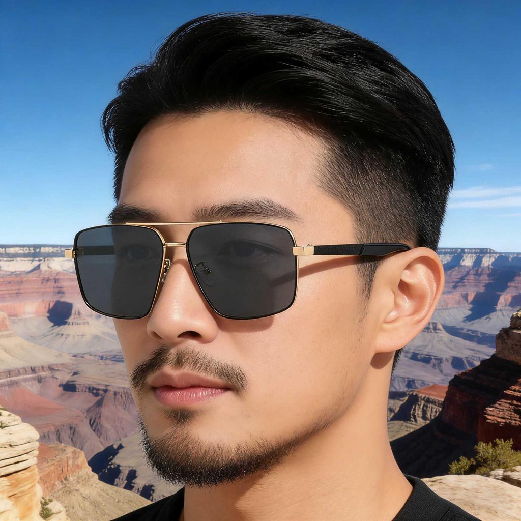 KAJILA 2026 Men's Retro Square Frame Polarized Sunglasses with Double Bridge Sun Protection