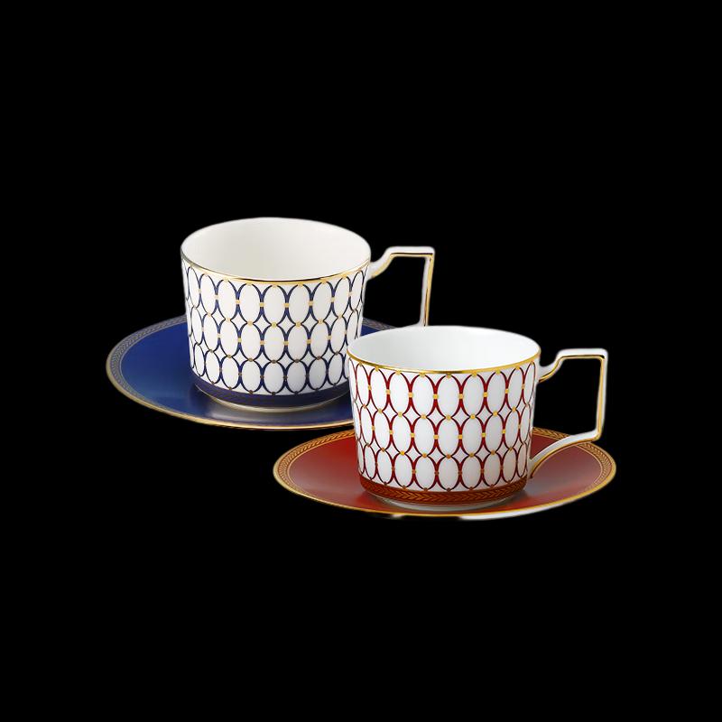 Wedgwood Golden Age Gilded Red & Midnight Blue Cup & Saucer Set