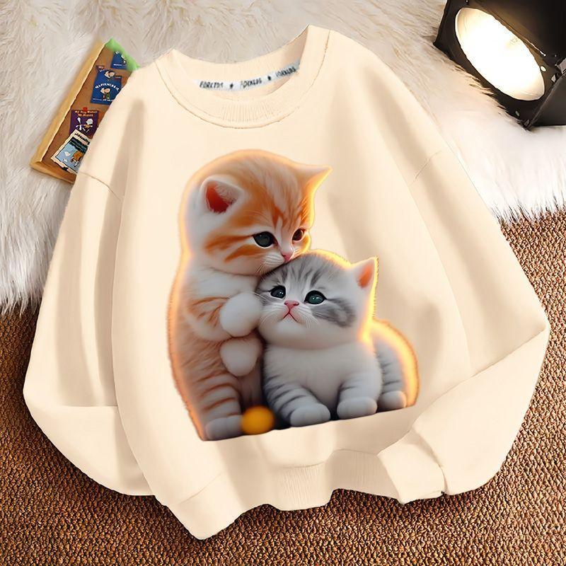 Children's Little Cat Hoodies for Autumn and Winter, Casual Long-sleeved Hoodies for Boys and Girls