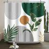 Mid Century Abstrakt Boho Duschvorhang Grünes Blatt Pflanze Modern Bogen Sonne Minimalistisch Nordisch Wasserdicht Badezimmer Badvorhang