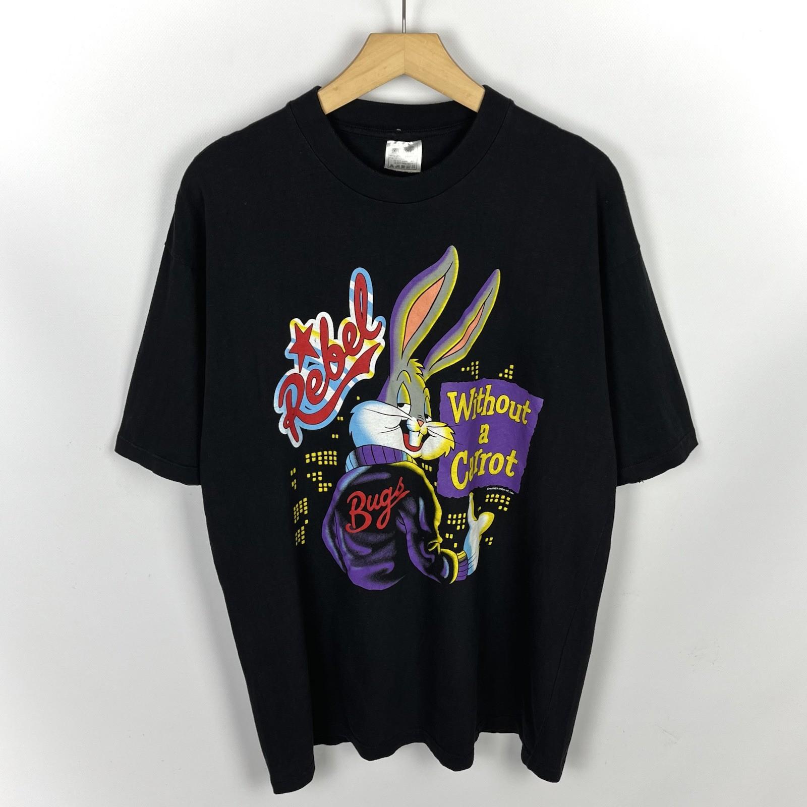Vintage Warner Bros. Bugs Bunny Rebel Cartoon T Shirt 1991 Black Size XL Unisex T-Shirt L