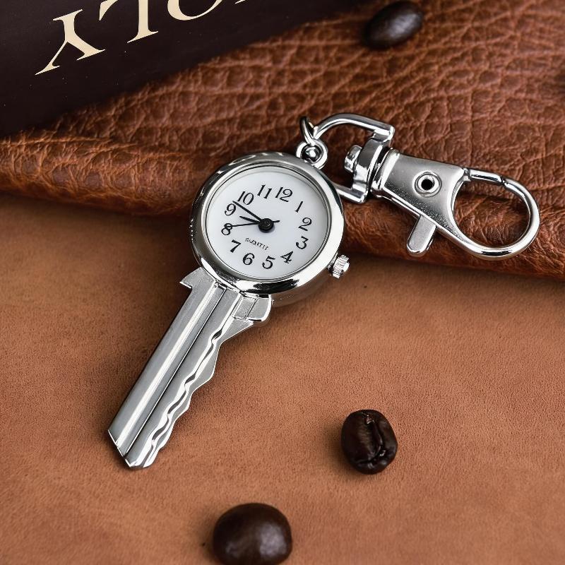 Key Shaped Mini Quartz Watch with Portable Keychain Clear Dial Compact Bag Pendant Great Gift for High School College Students