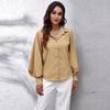 New Women Long Sleeve Blouse Button Down Collar Blouson Sleeve Shirt Solid Color Business Casual Tops Office Work Clothes Daily Wear Fashion S XL