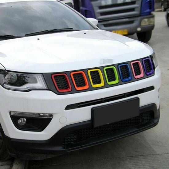 Front Grille Grill Frame Ert Ring Trim Cover for Jeep Compass 2017+Multicolor