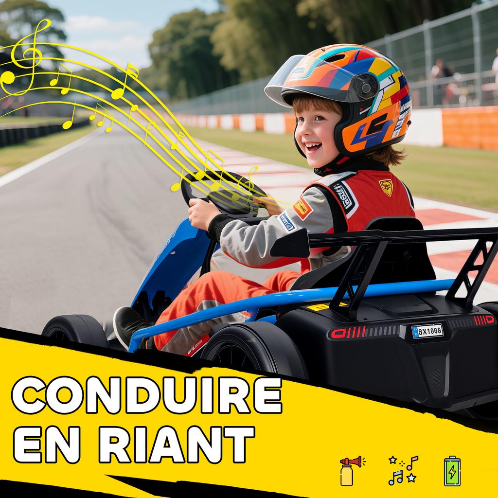Electric Go-Kart for Children, 2 x 24V Motors, Drift Mode, 13 km/h, 119 x 77 x 54 cm, Blue