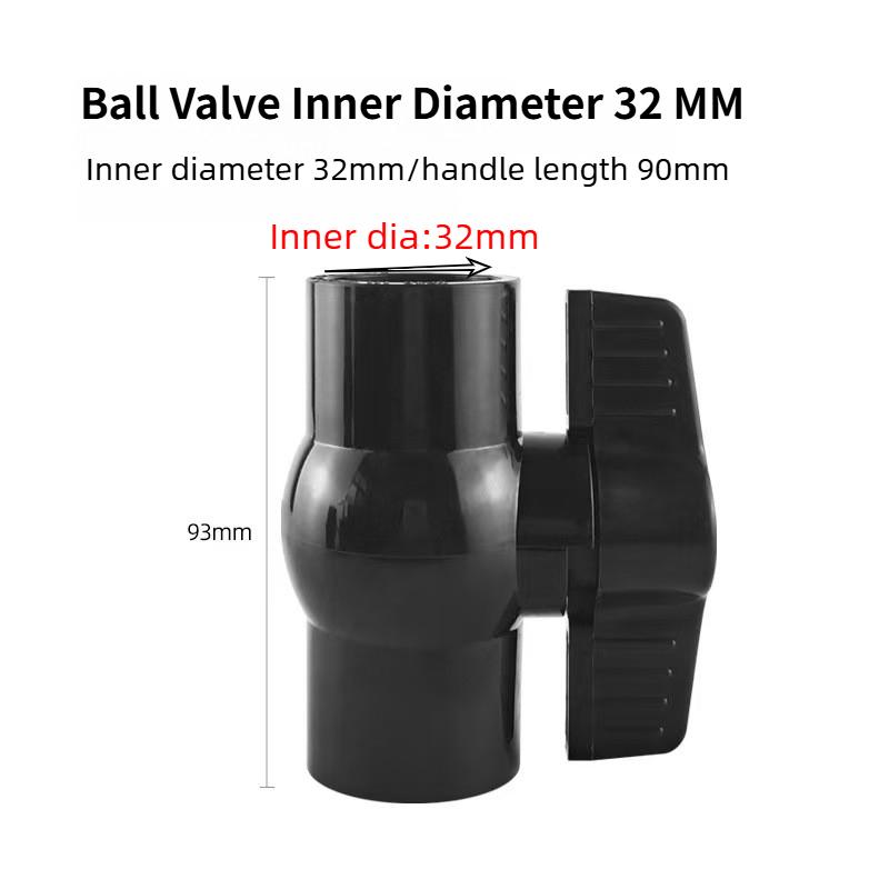 Black PVC Ball Valve Water Switch Aquarium Fish Tank Water Pipe Valve 20/25/32mm Tube Switch Water Flow Controller Accessories