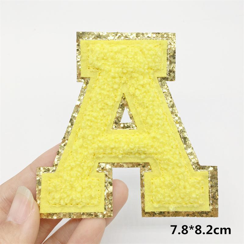 A-Z Big Size Letter Patches For Clothing Yellow Color Iron On Patches On Clothes Sew On Stickers Applications(8Cm)