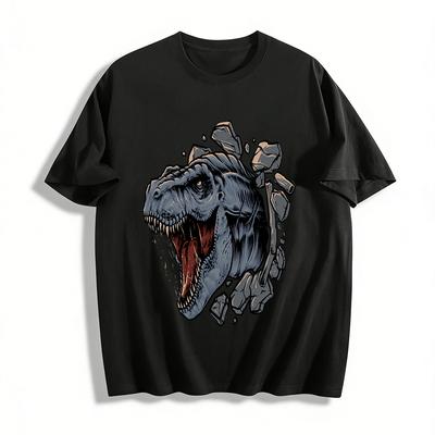 Vintage T-Rex bricht durch Wand Grafik T-Shirt Reines Baumwoll-T-Shirt