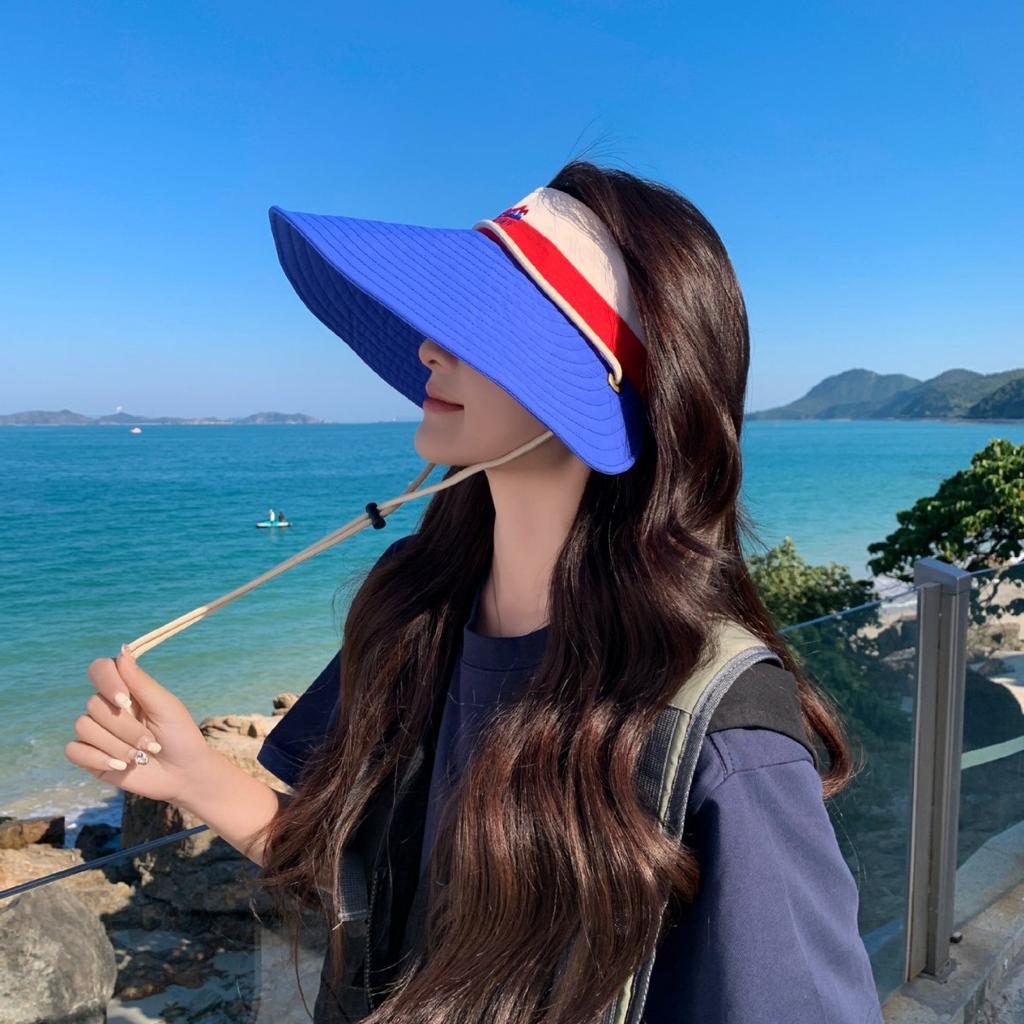 Outdoor Big Edge Empty Top Hat Women's Summer Travel Sun Protection Sun Hat Foldable Ponytail Cycling Sun Hat
