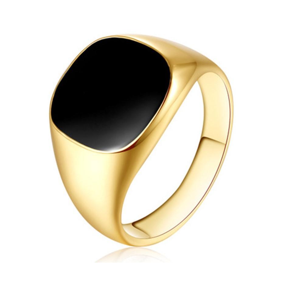Men Vintage Ring Simple Fashion Black Enamel Rings Punk Classic Black Drip Imitation Black Stones Male Enamel Metal Bands New