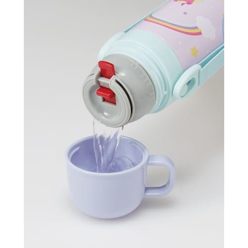 Skater Children's Water Bottle, 2-Way, 470ml (Direct Drinking) or 430ml (Cup Drinking), Little Unicorn Design, Stainless Steel, Insulated, Lightweight