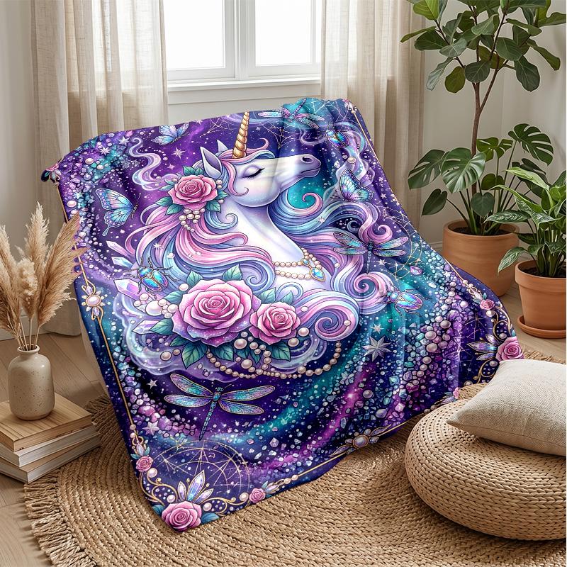 Unicorn with Rainbow Hair in Galaxy Theme blanket Lightweight Warm Flannel Blanket Decorative Throw Blanket for Home Decoration