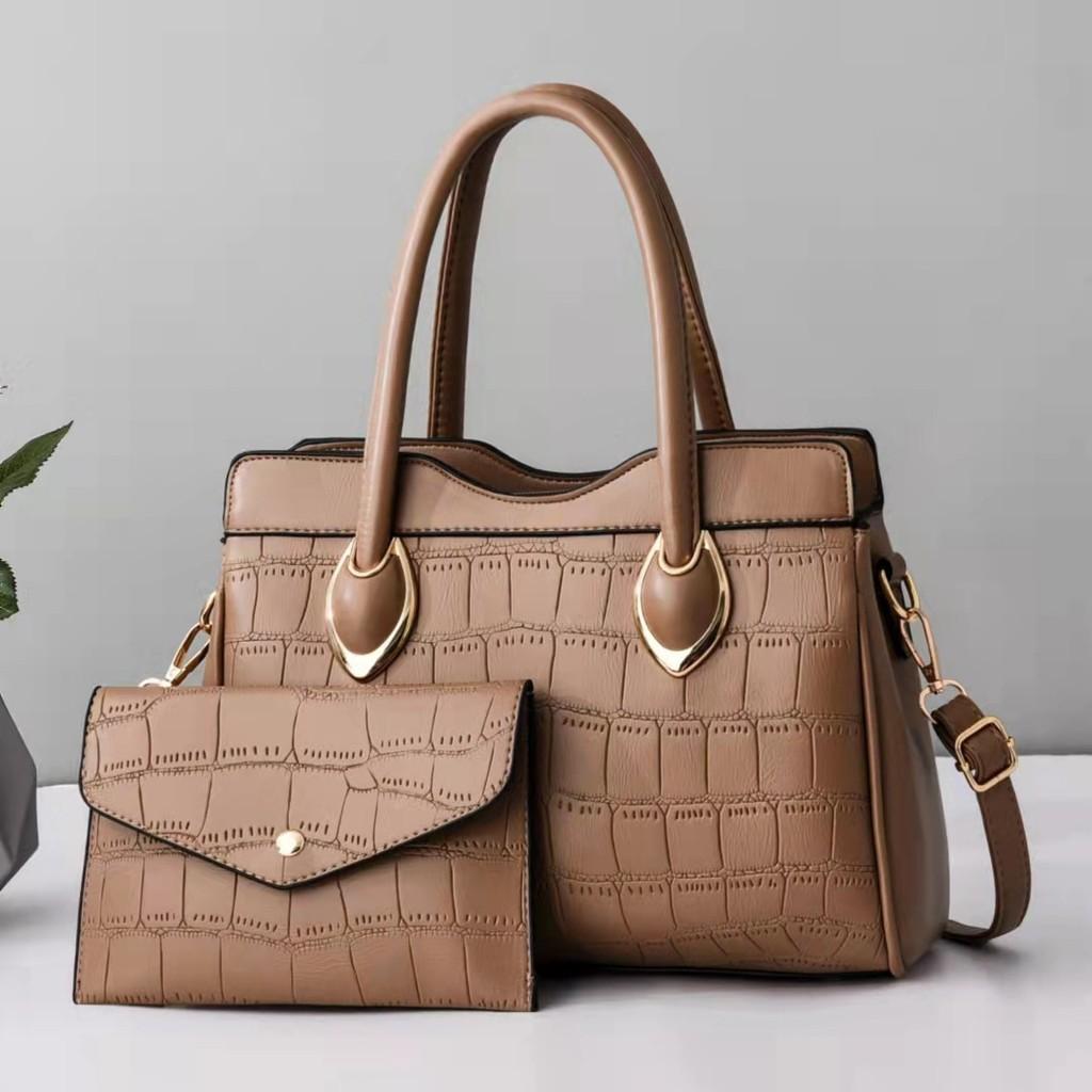 Stone Solid Texture Color Single Shoulder Crossbody Bag With Wallet Fashion