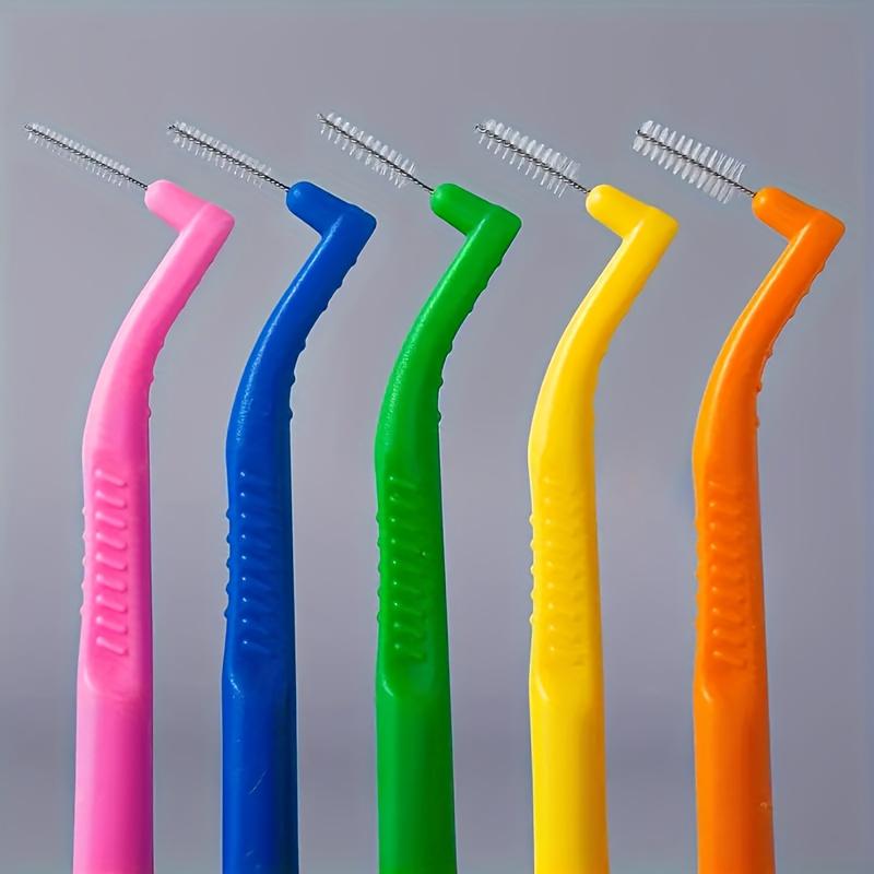 20Pcs L-Shaped Interdental Brushes Non-Slip Handles Soft Nylon Bristles For Teeth Gaps Plaque Removal Multiple Sizes
