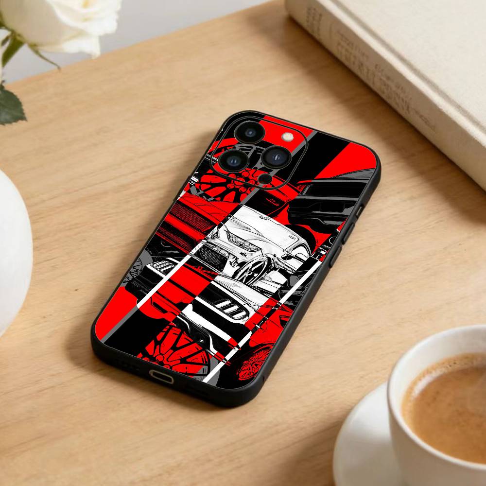 Cool Car Phone Case For iPhone17,16,15,14,13,12 Plus,Max Soft Silicone Black Cover iPhone14