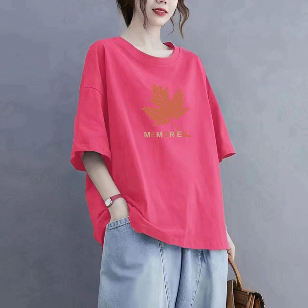 Tricou cu mâneci scurte din bumbac Top casual imprimat la modă de vară pentru femei