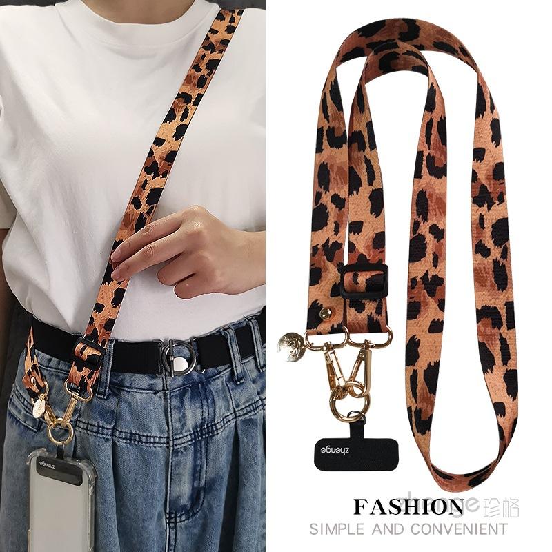 Fashion leopard print painted mobile phone lanyard crossbody can carry long ins women's outdoor mobile phone strap rope wide version cloth