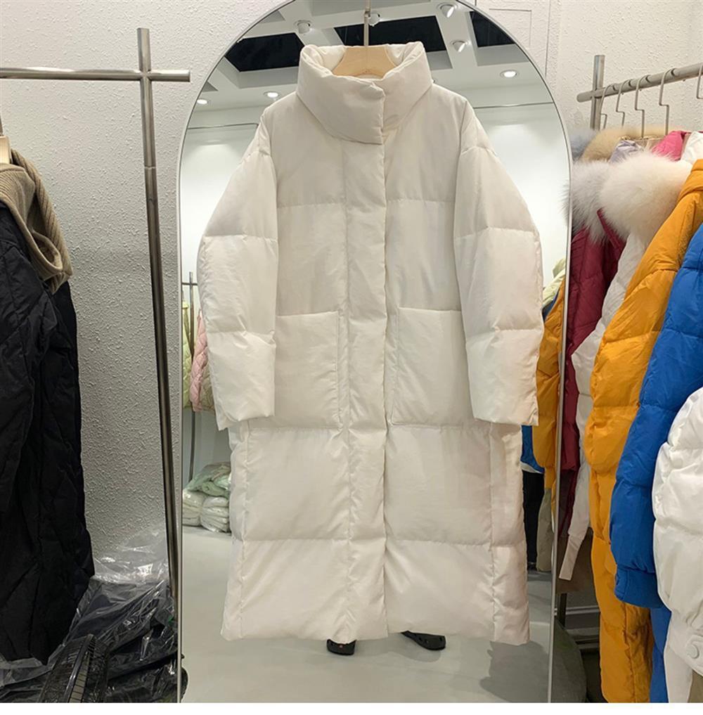 2025 Women's Korean Style Mid-Length Down Jacket - Thickened Stand-Up Collar White Duck Down Winter Coat