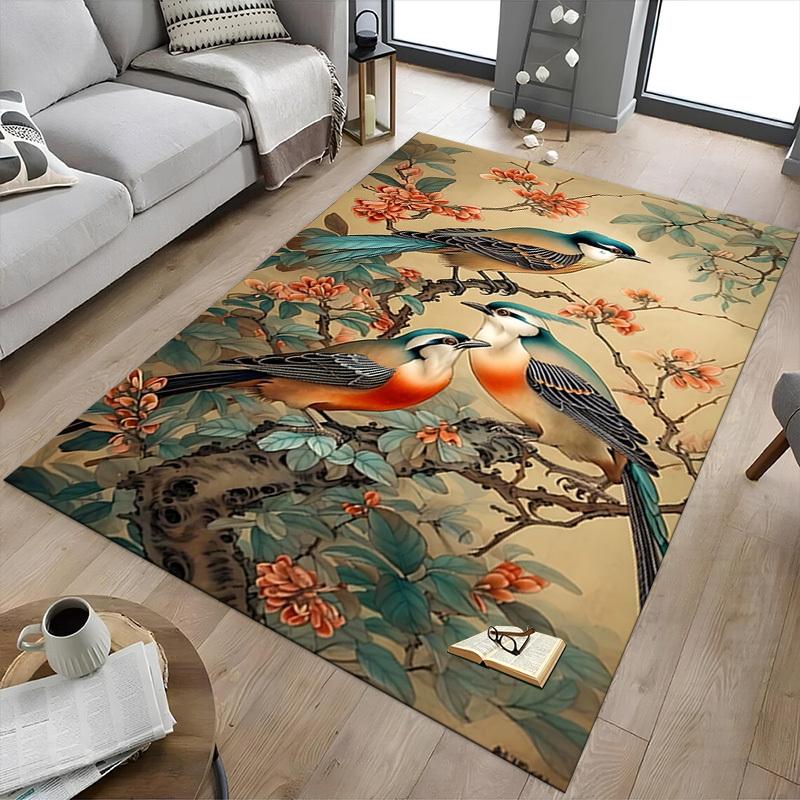 1pc Birds Flowers Carpet Anti Slip Polyester Floor Mat for office.Bedroom