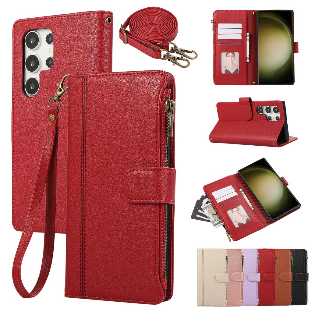 Crossbody Zipper Cards Solt Wallet Leather Case For Samsung Galaxy A16 A26 A36 A56 A17 S25 Ultra S24 S23 Plus S22 Lanyard Bag
